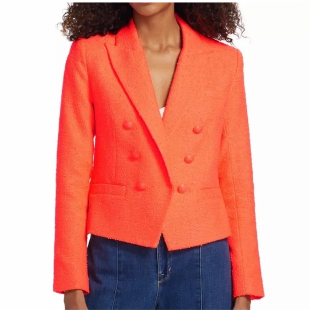 L’AGENCE Bright Orange Brooke Tweed Blazer Jacket